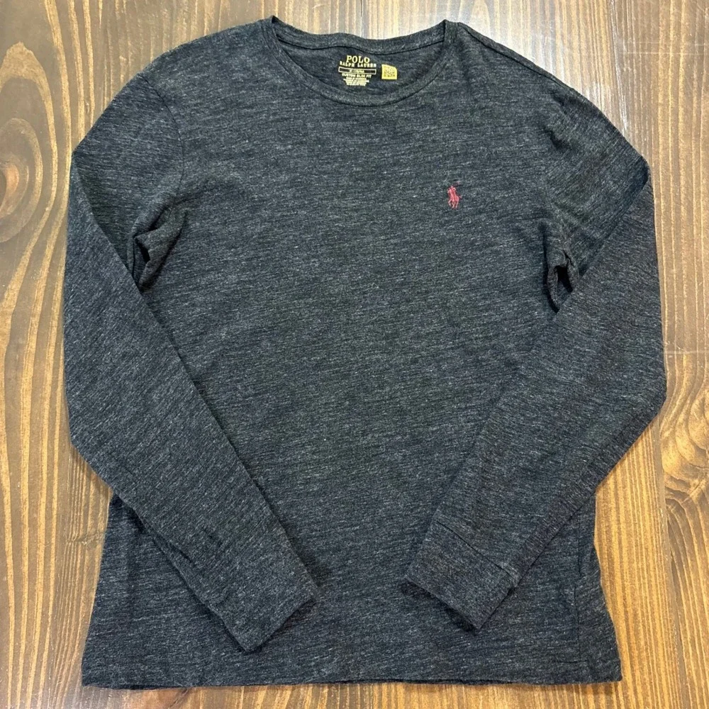 Polo Ralph Lauren Mens Custom Slim Fit Long‎ Sleeve T-Shirt Charcoal Grey Medium